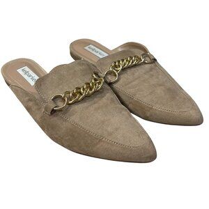 KellParker Jessica Mule Shoe Pointed Toe Gold Chain Size 8 Tan Nude